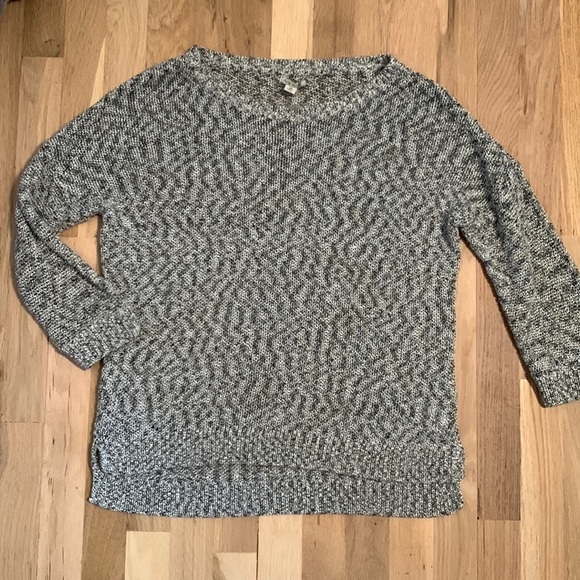 LUCKY Brand Loose Knit 3/4 Sleeve Pullover Sweater Cream and Brown Women’s M - Picture 1 of 8